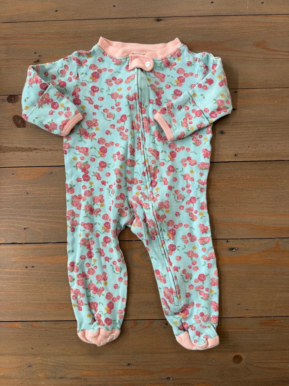 Burt's Bees Organic Cotton Mint Floral Footed Sleep and Play Pajama - 0-3 Months